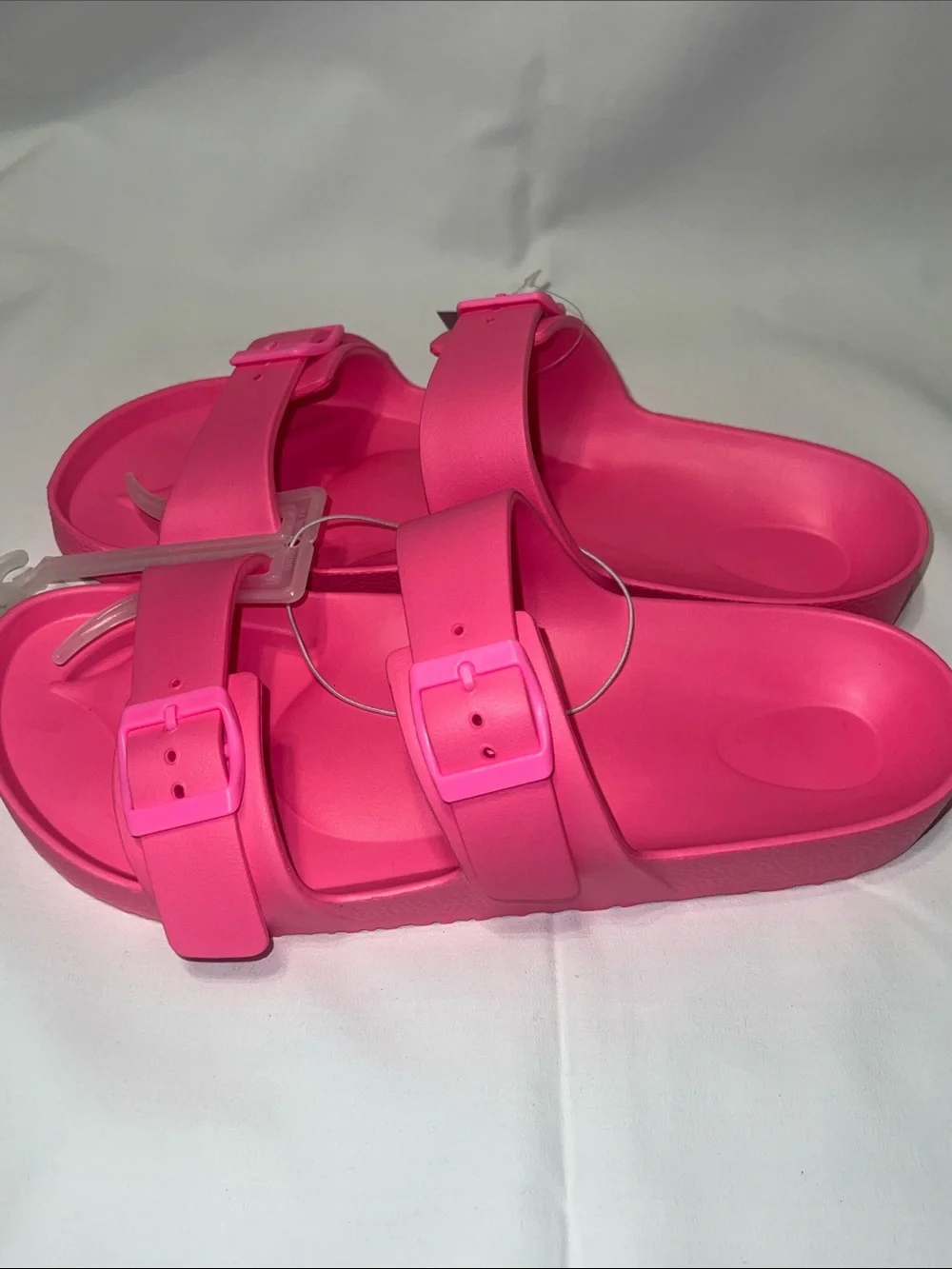 Shade & Shore Bright Pink Double Buckle Slide Sandals